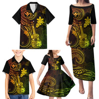 Hawaii Family Matching Puletasi Dress and Hawaiian Shirt Ukulele Mix Polynesian Plumeria Reggae Version - Wonder Print Shop