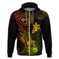 Hawaii Hoodie Ukulele Mix Polynesian Plumeria Reggae Version - Wonder Print Shop