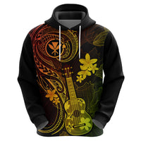 Hawaii Hoodie Ukulele Mix Polynesian Plumeria Reggae Version - Wonder Print Shop