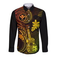 Hawaii Long Sleeve Button Shirt Ukulele Mix Polynesian Plumeria Reggae Version - Wonder Print Shop
