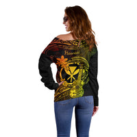 Hawaii Off Shoulder Sweater Ukulele Mix Polynesian Plumeria Reggae Version - Wonder Print Shop