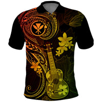 Hawaii Polo Shirt Ukulele Mix Polynesian Plumeria Reggae Version - Wonder Print Shop