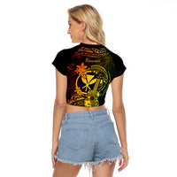 Hawaii Raglan Cropped T Shirt Ukulele Mix Polynesian Plumeria Reggae Version - Wonder Print Shop