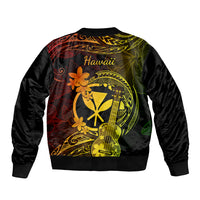 Hawaii Sleeve Zip Bomber Jacket Ukulele Mix Polynesian Plumeria Reggae Version - Wonder Print Shop