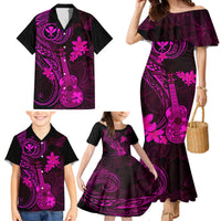 Hawaii Family Matching Mermaid Dress and Hawaiian Shirt Ukulele Mix Polynesian Plumeria Pink Version - Wonder Print Shop