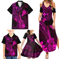 Hawaii Family Matching Summer Maxi Dress and Hawaiian Shirt Ukulele Mix Polynesian Plumeria Pink Version - Wonder Print Shop