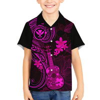 Hawaii Kid Hawaiian Shirt Ukulele Mix Polynesian Plumeria Pink Version - Wonder Print Shop