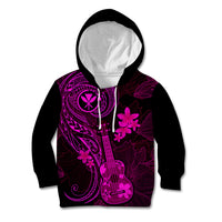 Hawaii Kid Hoodie Ukulele Mix Polynesian Plumeria Pink Version - Wonder Print Shop