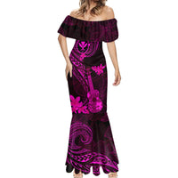 Hawaii Mermaid Dress Ukulele Mix Polynesian Plumeria Pink Version - Wonder Print Shop