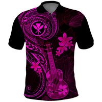 Hawaii Polo Shirt Ukulele Mix Polynesian Plumeria Pink Version - Wonder Print Shop