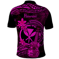 Hawaii Polo Shirt Ukulele Mix Polynesian Plumeria Pink Version - Wonder Print Shop