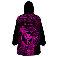 Hawaii Wearable Blanket Hoodie Ukulele Mix Polynesian Plumeria Pink Version - Wonder Print Shop