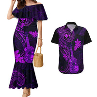 Hawaii Couples Matching Mermaid Dress and Hawaiian Shirt Ukulele Mix Polynesian Plumeria Purple Version - Wonder Print Shop