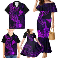 Hawaii Family Matching Mermaid Dress and Hawaiian Shirt Ukulele Mix Polynesian Plumeria Purple Version - Wonder Print Shop
