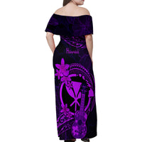 Hawaii Family Matching Off Shoulder Maxi Dress and Hawaiian Shirt Ukulele Mix Polynesian Plumeria Purple Version - Wonder Print Shop