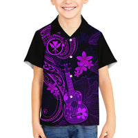 Hawaii Family Matching Off Shoulder Short Dress and Hawaiian Shirt Ukulele Mix Polynesian Plumeria Purple Version - Wonder Print Shop