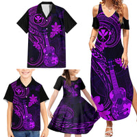 Hawaii Family Matching Summer Maxi Dress and Hawaiian Shirt Ukulele Mix Polynesian Plumeria Purple Version - Wonder Print Shop