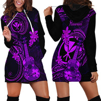 Hawaii Hoodie Dress Ukulele Mix Polynesian Plumeria Purple Version - Wonder Print Shop