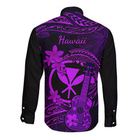Hawaii Long Sleeve Button Shirt Ukulele Mix Polynesian Plumeria Purple Version - Wonder Print Shop