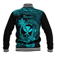 Hawaii Baseball Jacket Ukulele Mix Polynesian Plumeria Turquoise Version - Wonder Print Shop