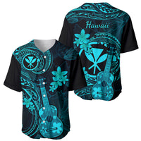 Hawaii Baseball Jersey Ukulele Mix Polynesian Plumeria Turquoise Version - Wonder Print Shop
