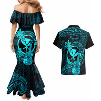 Hawaii Couples Matching Mermaid Dress and Hawaiian Shirt Ukulele Mix Polynesian Plumeria Turquoise Version - Wonder Print Shop