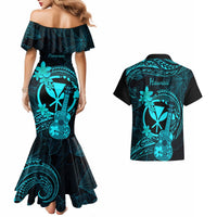 Hawaii Couples Matching Mermaid Dress and Hawaiian Shirt Ukulele Mix Polynesian Plumeria Turquoise Version - Wonder Print Shop