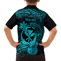 Hawaii Family Matching Mermaid Dress and Hawaiian Shirt Ukulele Mix Polynesian Plumeria Turquoise Version - Wonder Print Shop