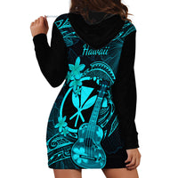 Hawaii Hoodie Dress Ukulele Mix Polynesian Plumeria Turquoise Version - Wonder Print Shop