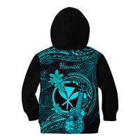 Hawaii Kid Hoodie Ukulele Mix Polynesian Plumeria Turquoise Version - Wonder Print Shop