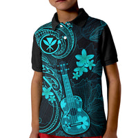 Hawaii Kid Polo Shirt Ukulele Mix Polynesian Plumeria Turquoise Version - Wonder Print Shop