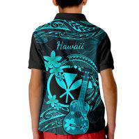 Hawaii Kid Polo Shirt Ukulele Mix Polynesian Plumeria Turquoise Version - Wonder Print Shop