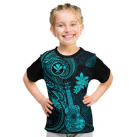Hawaii Kid T Shirt Ukulele Mix Polynesian Plumeria Turquoise Version - Wonder Print Shop