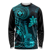 Hawaii Long Sleeve Shirt Ukulele Mix Polynesian Plumeria Turquoise Version - Wonder Print Shop