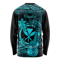 Hawaii Long Sleeve Shirt Ukulele Mix Polynesian Plumeria Turquoise Version - Wonder Print Shop