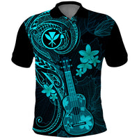 Hawaii Polo Shirt Ukulele Mix Polynesian Plumeria Turquoise Version - Wonder Print Shop