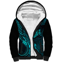 Hawaii Sherpa Hoodie Ukulele Mix Polynesian Plumeria Turquoise Version - Wonder Print Shop