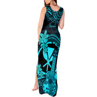 Hawaii Tank Maxi Dress Ukulele Mix Polynesian Plumeria Turquoise Version - Wonder Print Shop