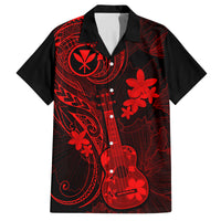 Hawaii Family Matching Short Sleeve Bodycon Dress and Hawaiian Shirt Ukulele Mix Polynesian Plumeria Red Version - Wonder Print Shop