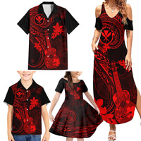 Hawaii Family Matching Summer Maxi Dress and Hawaiian Shirt Ukulele Mix Polynesian Plumeria Red Version - Wonder Print Shop