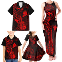 Hawaii Family Matching Tank Maxi Dress and Hawaiian Shirt Ukulele Mix Polynesian Plumeria Red Version - Wonder Print Shop