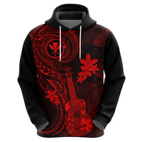 Hawaii Hoodie Ukulele Mix Polynesian Plumeria Red Version - Wonder Print Shop
