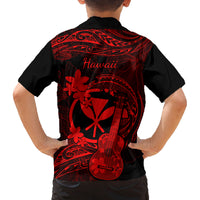 Hawaii Kid Hawaiian Shirt Ukulele Mix Polynesian Plumeria Red Version - Wonder Print Shop