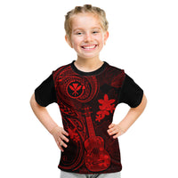 Hawaii Kid T Shirt Ukulele Mix Polynesian Plumeria Red Version - Wonder Print Shop