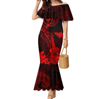 Hawaii Mermaid Dress Ukulele Mix Polynesian Plumeria Red Version - Wonder Print Shop
