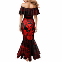 Hawaii Mermaid Dress Ukulele Mix Polynesian Plumeria Red Version - Wonder Print Shop
