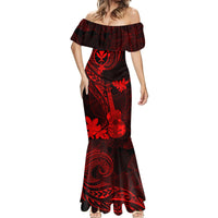 Hawaii Mermaid Dress Ukulele Mix Polynesian Plumeria Red Version - Wonder Print Shop
