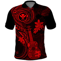 Hawaii Polo Shirt Ukulele Mix Polynesian Plumeria Red Version - Wonder Print Shop