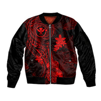 Hawaii Sleeve Zip Bomber Jacket Ukulele Mix Polynesian Plumeria Red Version - Wonder Print Shop
