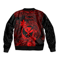 Hawaii Sleeve Zip Bomber Jacket Ukulele Mix Polynesian Plumeria Red Version - Wonder Print Shop